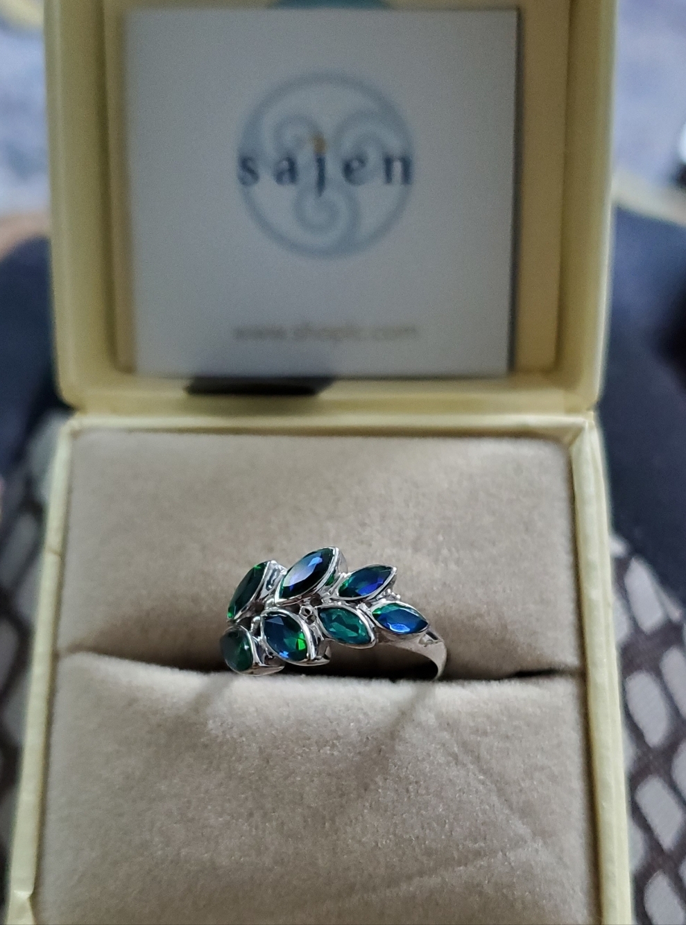Sajen Doublet Rainbow Caribbean Quartz Sterling Silver Leaf Ring - Picture 1 of 9